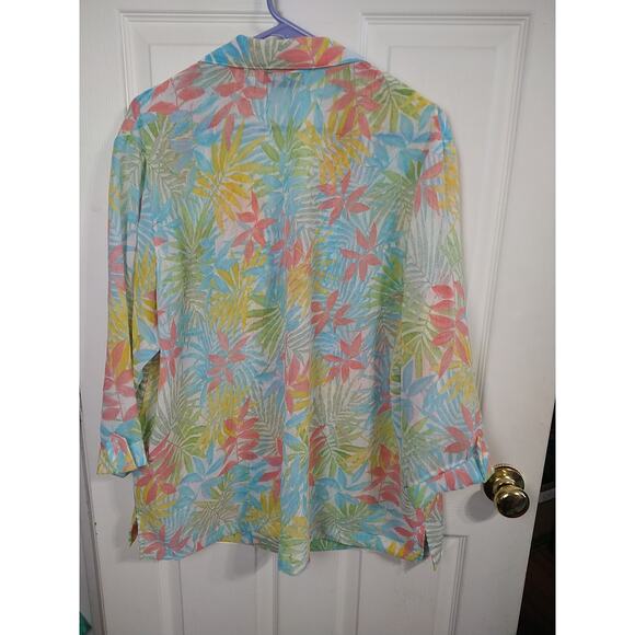 Cathy Daniels Woman 1X Semi Sheer V Neck Tropical Shirt 3/4 sleeve casual vaca - Picture 9 of 9